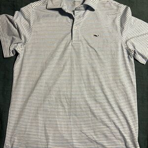 Boy’s Vineyard Vines White & Light Blue Striped Polo Shirt
